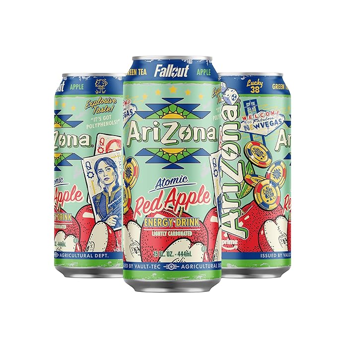 AriZona x Fallout Red Apple Green Tea Energy Drink 15 fl oz (Pack of 12) - 190mg Caffeine per Can