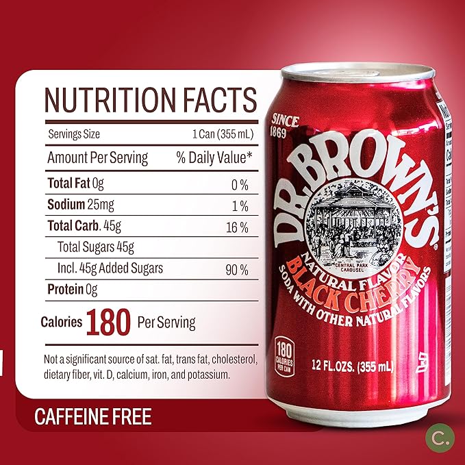 Dr Brown's Black Cherry Soda - Smooth Refreshing Crisp Cherry Flavors - 12 12oz Cans