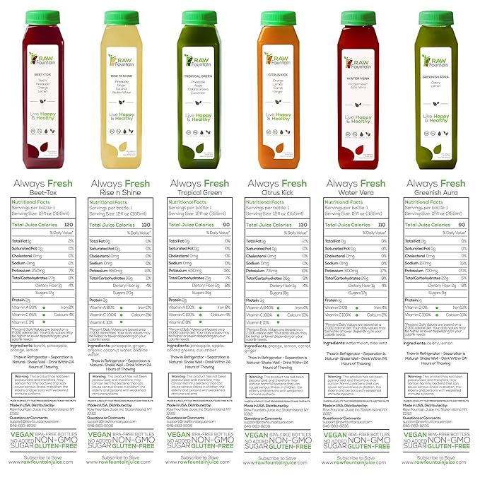 3 Day Juice Cleanse by Raw Fountain Tropical Flavors All Natural Raw Cold Pressed Fruit and Vegetable Juices Detox Cleanse Kosher Vegan NO Sugar Added 18 Bottles 12oz