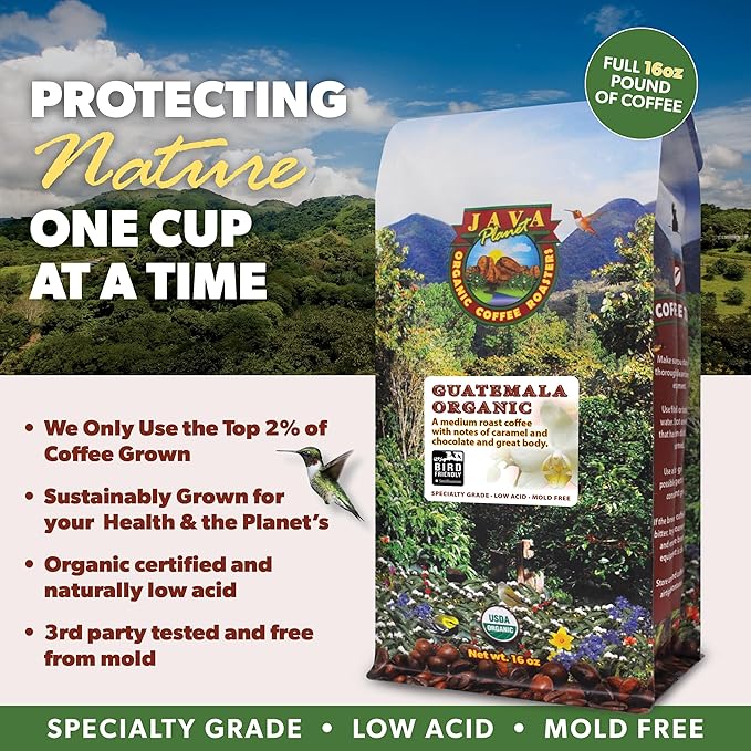 Low Acid Organic Coffee – Whole Bean Mold-Free &amp Stomach Friendly by Java Planet Guatemalan Single Origin Coffee Medium Roast Smooth Full Flavored 5LB Bag
