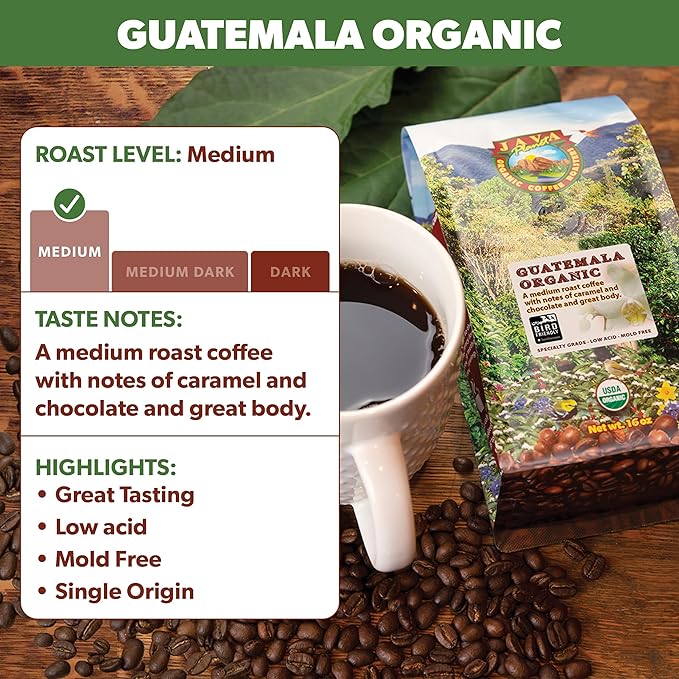 Low Acid Organic Coffee – Whole Bean Mold-Free &amp Stomach Friendly by Java Planet Guatemalan Single Origin Coffee Medium Roast Smooth Full Flavored 5LB Bag