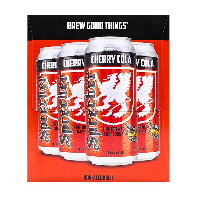 Sprecher Root Beer &amp Cherry Cola Craft Soda – Fire-Brewed with Real Honey Handcrafted Gourmet Beverages Caffeine-Free – 16 fl oz Cans (24 Pack Total)