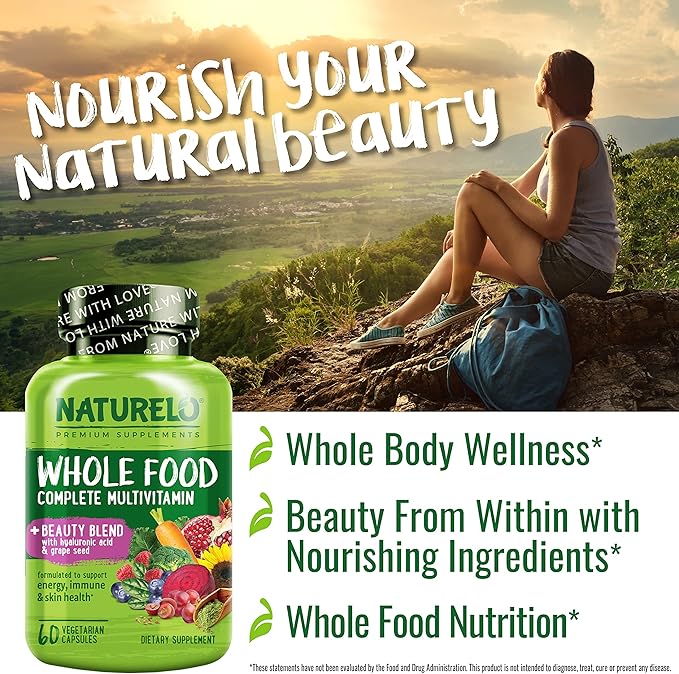 NATURELO Whole Food Beauty Multivitamin 60 Count Collagen Peptide Powder 45 Servings