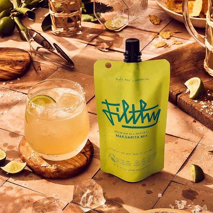 Filthy Margarita Mix Premium Cocktail Mixer All-Natural Non-GMO Vegan &amp Gluten-Free Made with 100% Fresh Florida Lime Juice and Organic Agave Nectar from Jalisco Mexico 8 Oz Pouch 6 Pack