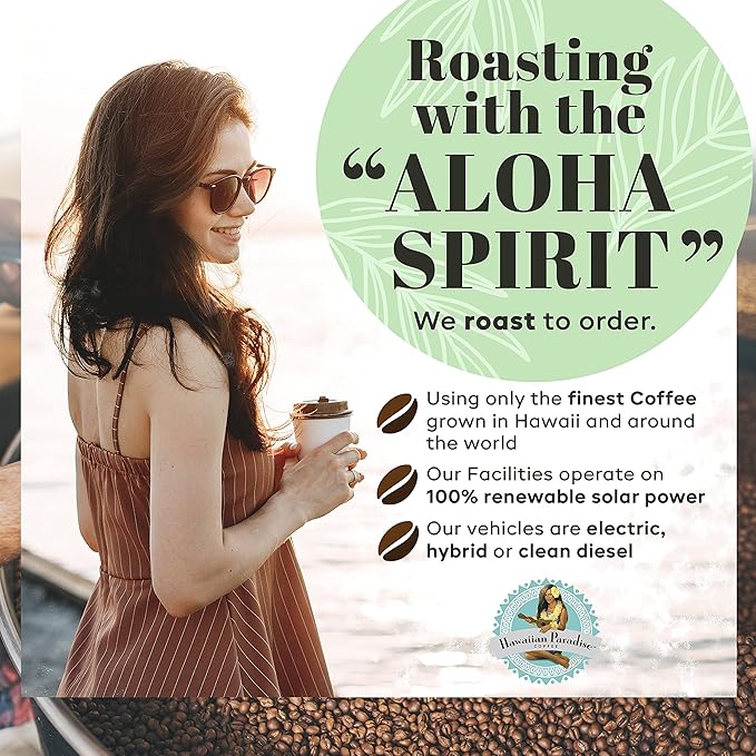 Hawaiian Paradise Coffee 10% Hawaiian Roast Coffee Whole Bean 24oz. Bag - Premium Rich Signature Brewed – 100% Arabica Gourmet Finest Beans