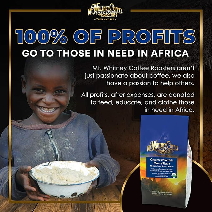 Mt. Whitney Colombia Monte Sierra OrganicSingle origin Medium Dark Roast Smooth Full Flavored low Acid Coffee (Ground 5 Lb)