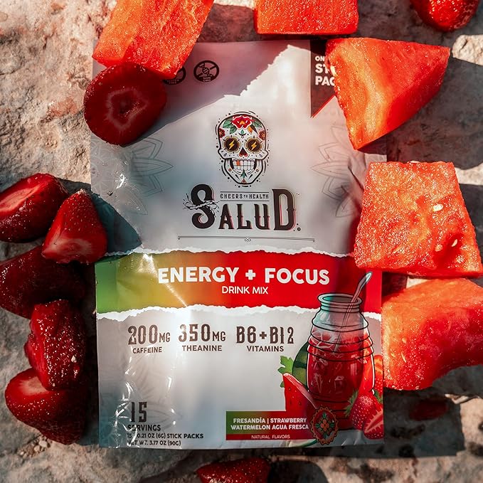 Salud 2-Pack | 2-in-1 Calm + Sleep (Punch) &amp Energy + Focus (Strawberry Watermelon) – 15 Servings Each Drink Mix Dairy &amp Soy Free Non-GMO Gluten Free Vegan Low Calorie 1g of Sugar