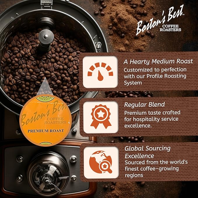 Boston’s Best - In-Room Premium Roast Regular Ground Coffee Filter Portion Packets Brewed Drinks Pack of 200 (.664 oz. per packet) Use with 4-Cup Drip Coffee Machine