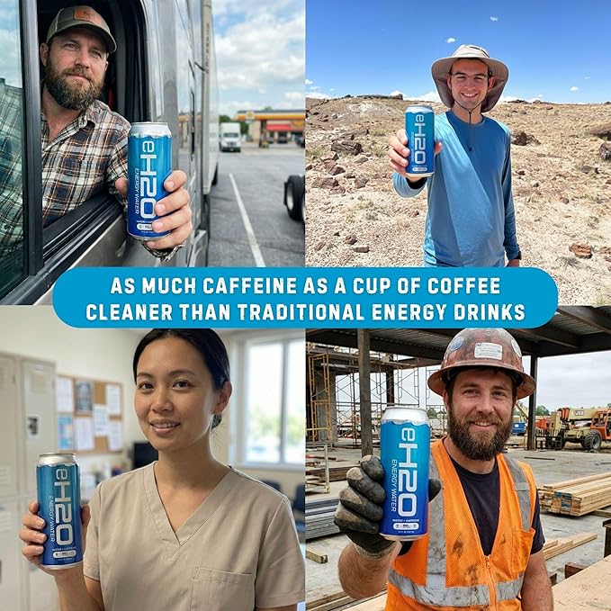 eH2O Energy Water - Tastes Like Water 80mg Natural Caffeine 0 Calories 0g Sugar 2 Ingredients Caffeine Water Clean Energy Drink Alternative 12 Pack - 12 Fl Oz