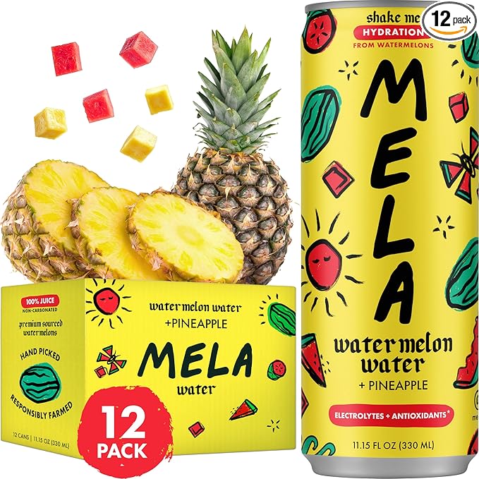 Mela Watermelon Water - Watermelon Juice 100 Percent Natural Fruit Juice with Vitamin C Electrolytes Antioxidants - Coconut Water Alternative Gluten-Free (Pineapple 11.15 fl oz 12-pack)