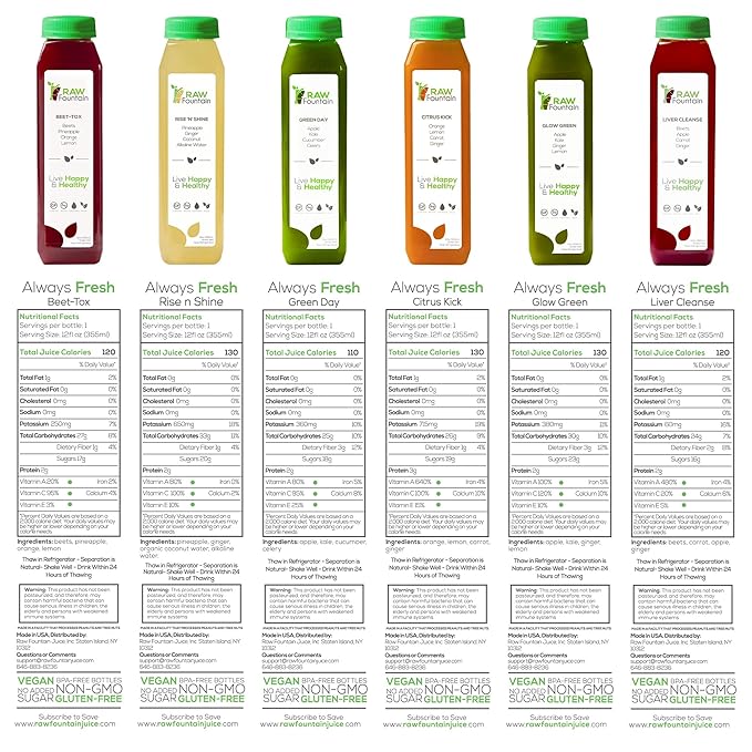 7 Day Juice Cleanse by Raw Fountain All Natural Raw Detox Cleanse Cold Pressed Juice Fast Great Way to Jumpstart a Healthy Diet Kosher Vegan NO Sugar Added 42 Bottle 12oz