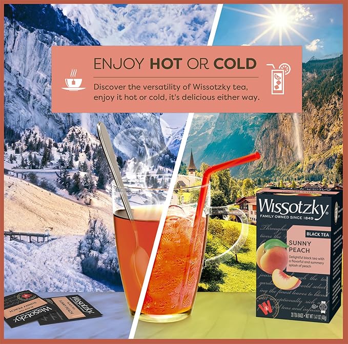 Wissotzky Sunny Peach Black Tea (6 Pack - 120 Tea Bags) | Antioxidant Rich | Fruity Delight | Black Tea Bags