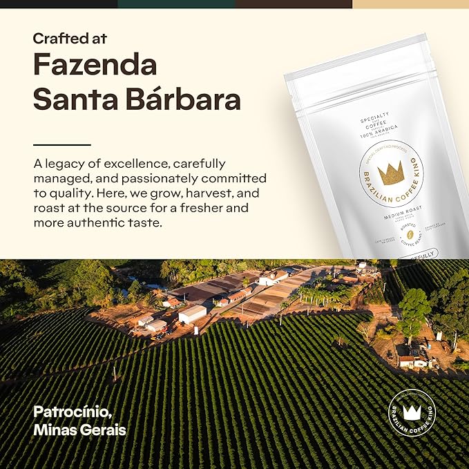 4-Pack Specialty Whole Bean Coffee Peacefully – Arabica Roasted on the Farm – Freshness and Authentic Flavor Notes of Chocolate Vanilla and Nuts – Carefully Harvested – Brazilian Coffee King