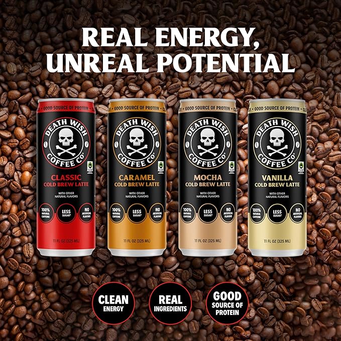 Death Wish Coffee Iced Coffee Cold Brew 8g Protein Fair Trade (Caramel Latte)