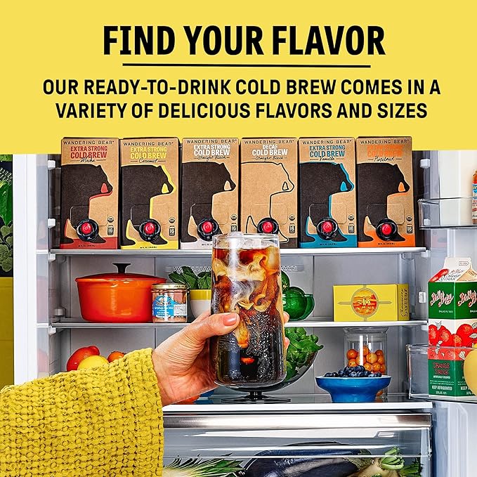 Wandering Bear Extra Strong Organic Cold Brew Coffee On Tap Straight Black 128 fl oz (1 gallon) - 2 Pack - Smooth Unsweetened Shelf-Stable and Ready to Drink &amp Vegan Cold Brew