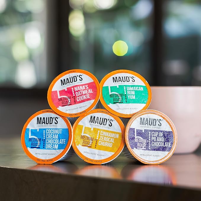Maud's Super Flavored Coffee Pods Variety Pack 80 ct 16 Assorted Flavors Medium Roast Flavored Coffee in Single Serve Pods – 100% Arabica Beans Compatible with Keurig K Cups Maker