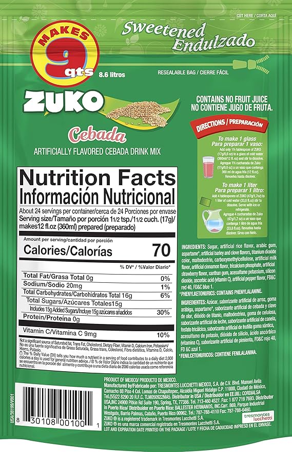 Zuko Cebada Instant Powder Drink | Family Pack | No Sugar Needed | Vitamin C | 14.1 Ounce (Pack of 2)