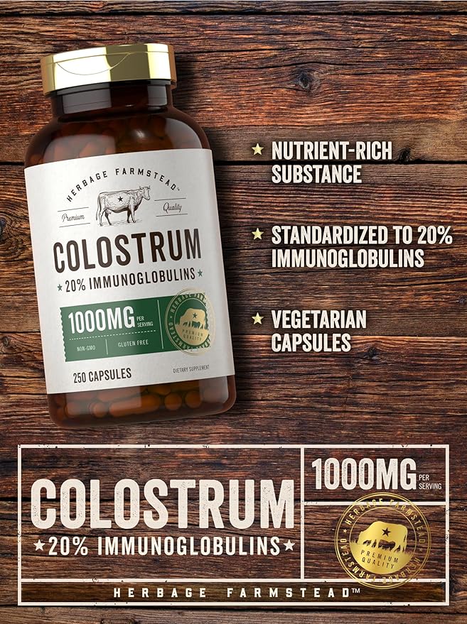 Carlyle Colostrum Capsules | 1000mg | 250 Count | 20% IGG | Non GMO Gluten Free Supplement | by Herbage Farmstead