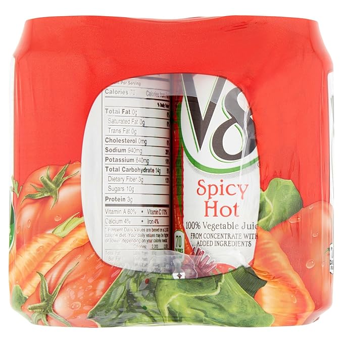 V8 Spicy Hot 100% Vegetable Juice 11.5oz (Pack of 18)