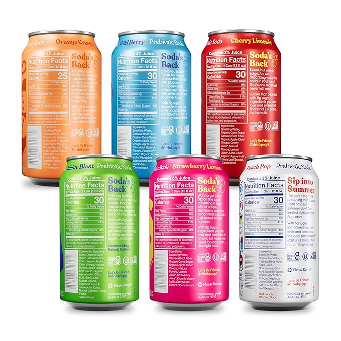 Poppi Sparkling Prebiotic Soda Beverage with Apple Cider Vinegar Seltzer Water and Fruit Juice New Obsessions Variety Pack 12 Fl Oz Pack of 12 Packaging May Vary