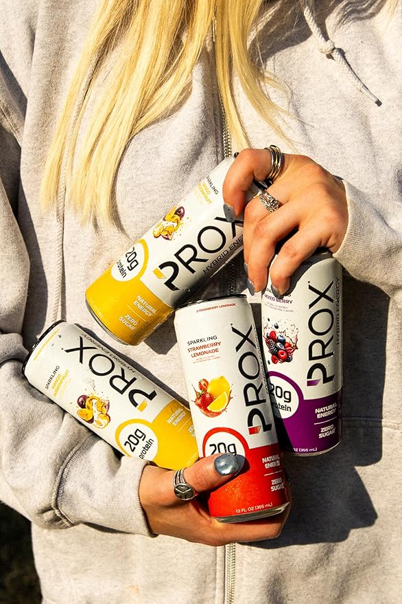 PROX Hybrid Energy Drink with 20g Protein Zero Sugar 200mg Natural Caffeine 90 Calories 12 Pack (Mango Passionfruit)