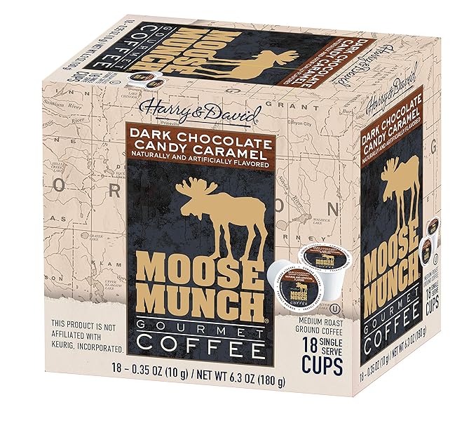 Moose Munch Single Serve Coffee (4/18 Count Boxes Dark Chocolate Candy Caramel)
