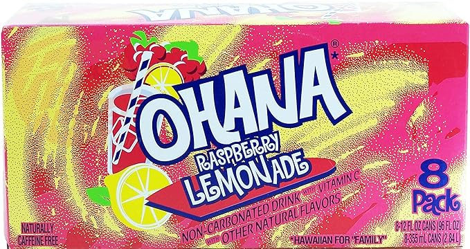 Ohana! raspberry lemonade non-carbonated caffeine free 12-fluid ounce cans 8-pack in box (1)