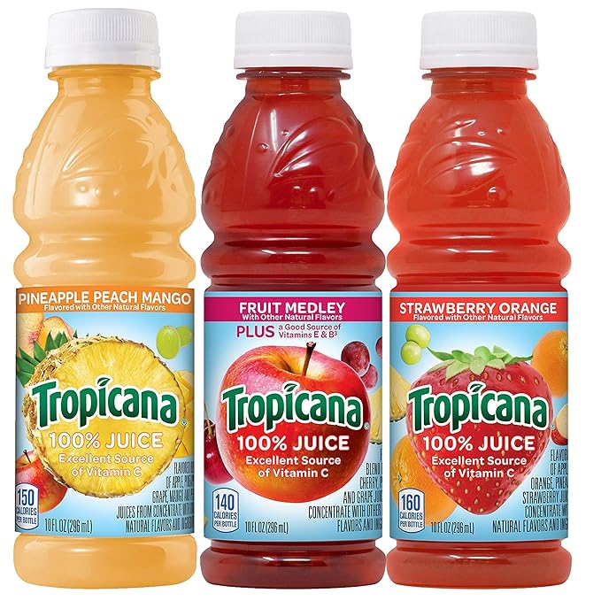Tropicana 100% Juice 3-Flavor Fruit Blend Variety Pack 10 Fl Oz Bottles (Pack of 48)