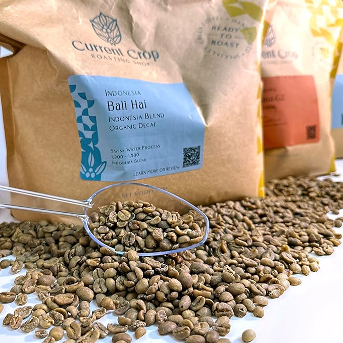 Current Crop Roasting Shop Bali Hai Organic Decaf Coffee Beans – Unroasted Green Coffee – Swiss Water Process – Indonesia Blend – Smooth &amp Balanced with Cocoa &amp Marshmallow Notes - 5 Pound Bag
