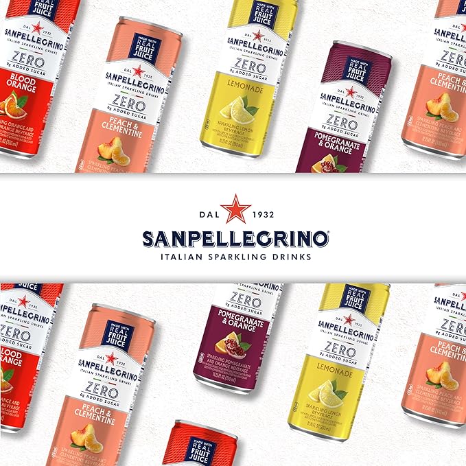 Sanpellegrino Zero Grams Added Sugar Pomegranate &amp Orange Italian Sparkling Drink 24 Pack Of 11.15 Fl Oz Cans Sanpellegrino Italian Sparkling Drinks Low-Calorie Fruit Juice Beverages