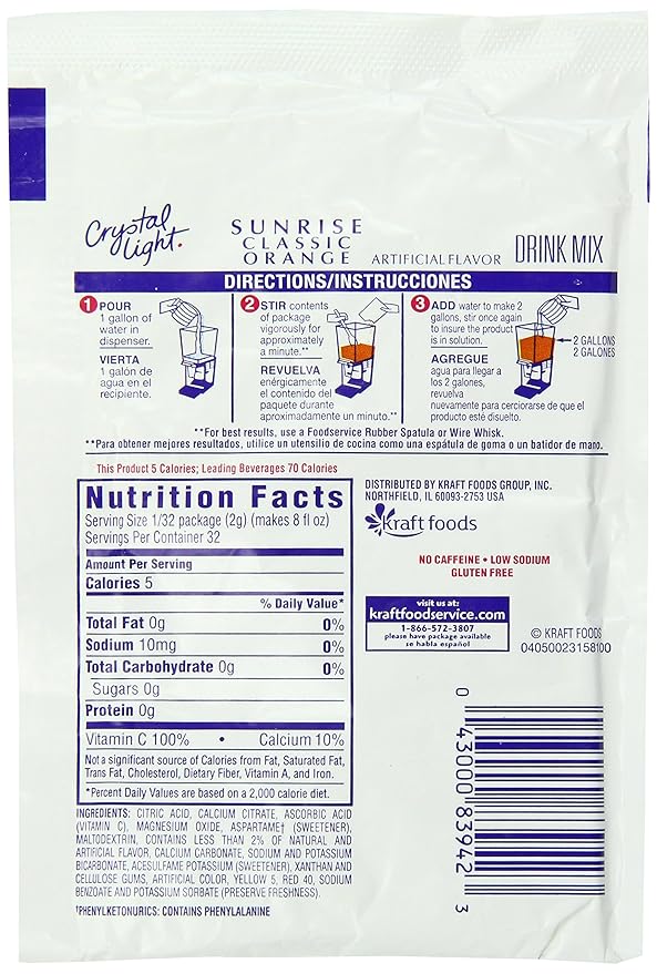CRYSTAL LIGHT Single Serve Sugar-Free Sunrise Orange Powdered Mix 1.8 oz. Packet (Pack of 12)