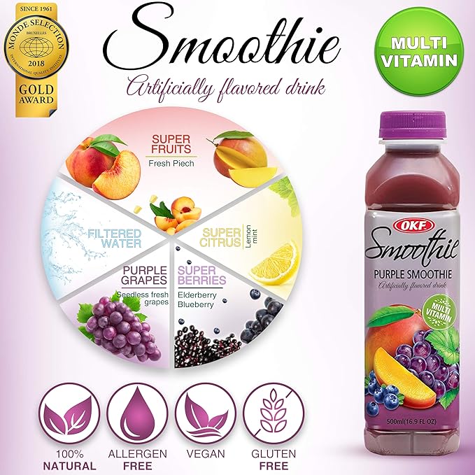 OKF Smoothie Multi Vitamin Premium New Drink 16.9 Fluid Ounce (Purple Smoothie 12 Pack)