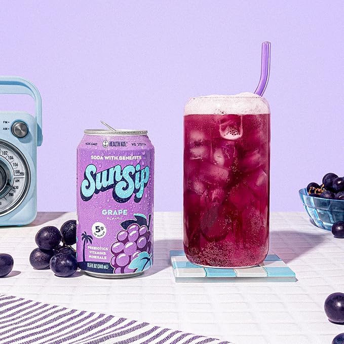 SunSip Prebiotic Soda by Health-Ade Better-for-You Soda Swap Beverage with Vitamins &amp Minerals Naturally Sweetened with 6g of Sugar Grape 11.5 oz (12 Pack)