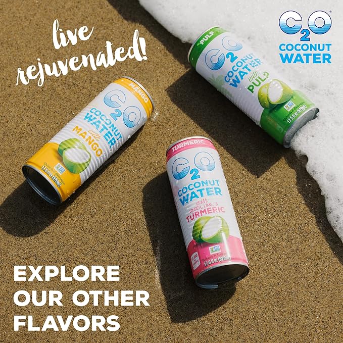 C2O - Coconut Water with Pulp (24 Pack 3 Boxes of 8) - Made with Fresh Coconut Water - Plant Based Non GMO Canned Water - Natural Hydration Essential Electrolytes &amp Potassium - 24 Cans 10.5 F