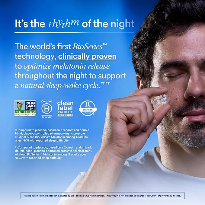 Ritual Sleep Bioseries™ Melatonin: Sleep Aid for Adults Sleep Supplement with Time Released Capsules Vegan Drug Free Sleep Vitamins for All Night Sleep Support 20 Capsules (Pack of 2)