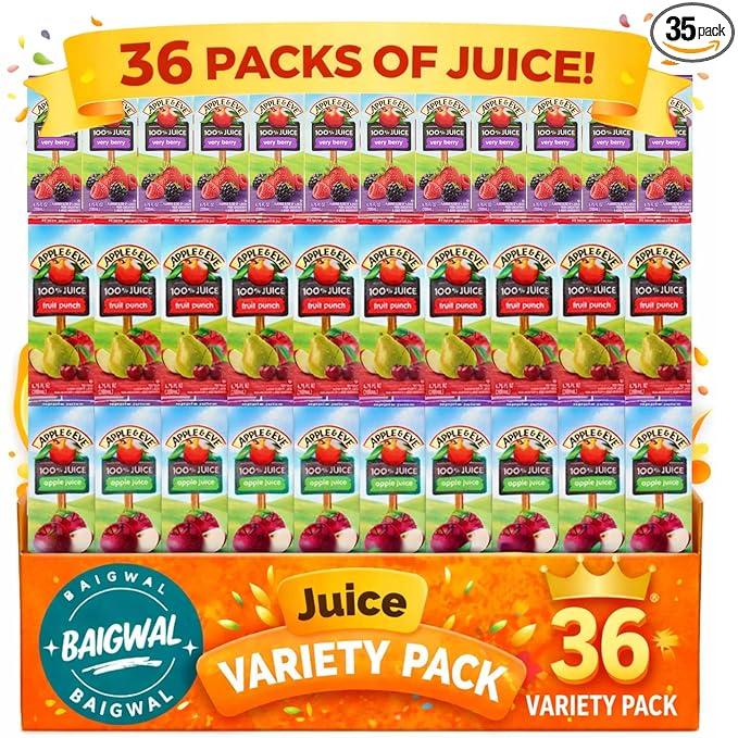 Kids Juice Box Variety Pack 100% Juice Apple Berry Fruit Punch No Sugar Added 6.75 fl oz 35 Pack by baigwal