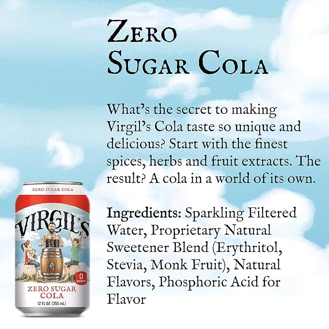 Virgilâ€™s Zero Sugar Cola Great Tasting Zero Calorie Keto Friendly Soda (6-12oz cans)