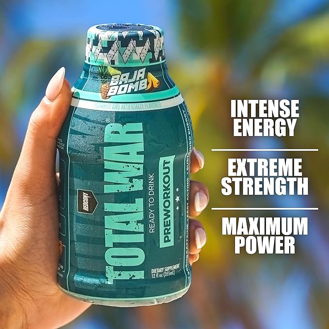 REDCON1 Total War Ready to Drink Pre Workout - Endurance Boosting Keto Friendly RTD Formula - Amino Acid + Citrulline Malate Pre Workout Drink for Men &amp Women (Cali Splash 12 Servings)