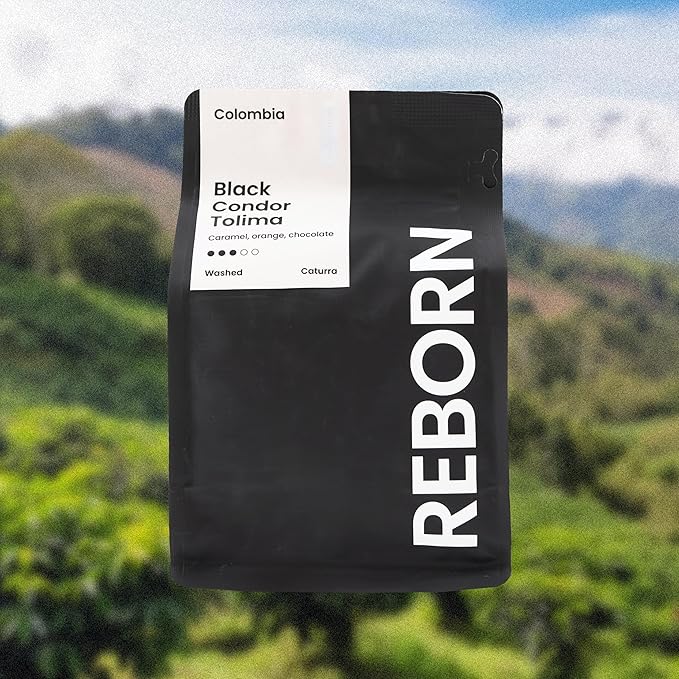 Reborn Coffee Specialty Whole Bean Coffee Medium Roast 12 Ounce Colombia Black Condor Tolima Flavor Notes of Chocolate Nut and Citrus