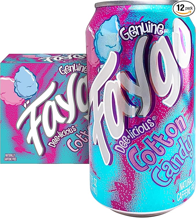 Faygo Cotton Candy Soda | Sweet Carnival Treat in a Can | 12-Pack of 12oz Cans | Vibrant Caffeine-Free Soft Drink Bursting with Classic Blue Cotton Candy Flavor