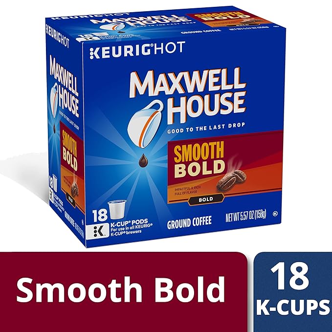 Maxwell House Smooth Bold Dark Roast K-Cup Coffee Pods (72 Pods 4 Packs of 18)