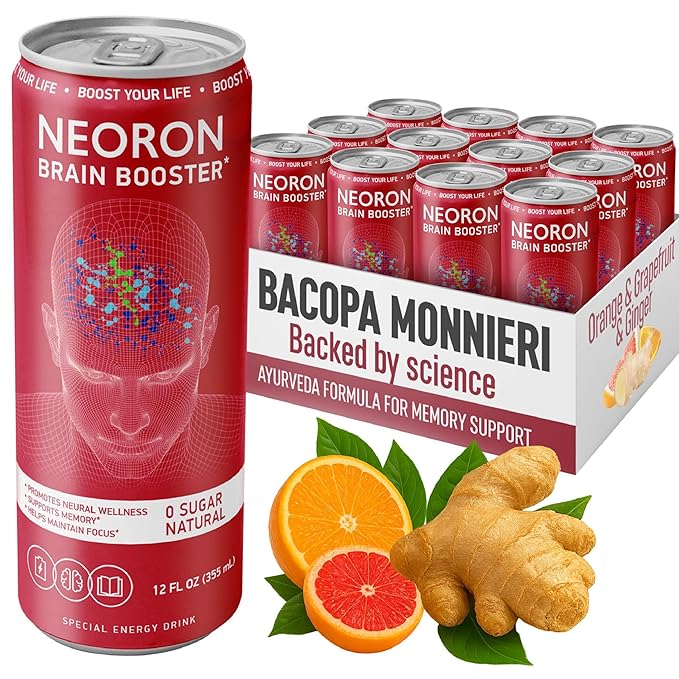 NEORON Focus + Calm | Sugar-Free Nootropic Drink for Mental Clarity - Stress &amp Burnout Support (12-Pack Ginger Kick Orange &amp Grapefruit)