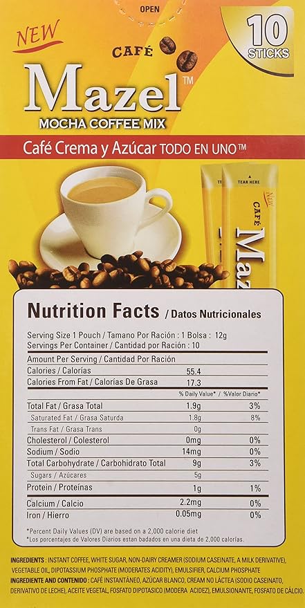 Mazel Café Mocha Coffee Mix Singles (10 Packets each) FOUR BOXES