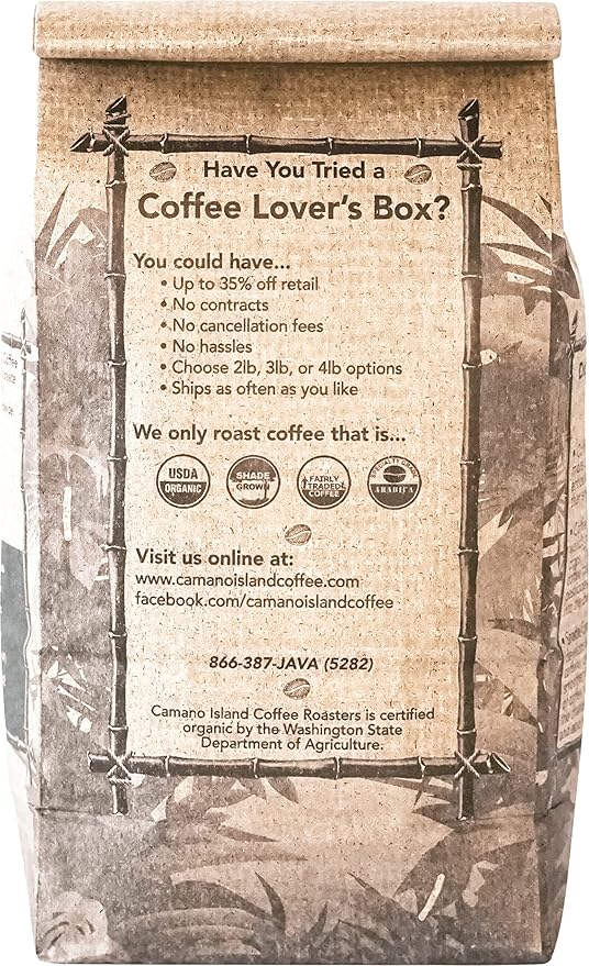 Camano Island Coffee Roasters Decaf Espresso Blend Ground 1lb Fresh Dark Roast Swiss Water Processed USDA Organic Fairly Traded Shade Grown Top 1% Arabica Sweet Molasses Mixed Berry Flavor