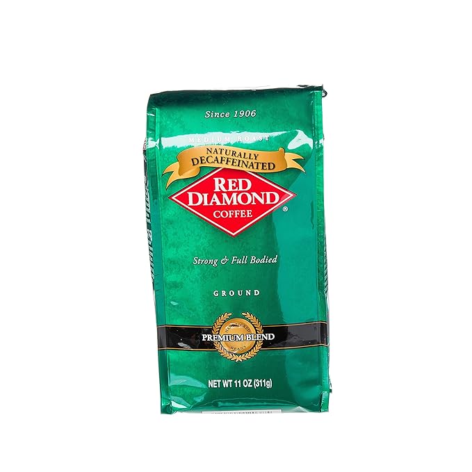 Red Diamond Ground Coffee Decaffeinated Medium Roast 100% Arabica Premium Beans Strong &amp Full-Bodied Flavor 11 Ounce Resealable Bag (Pack of 2)