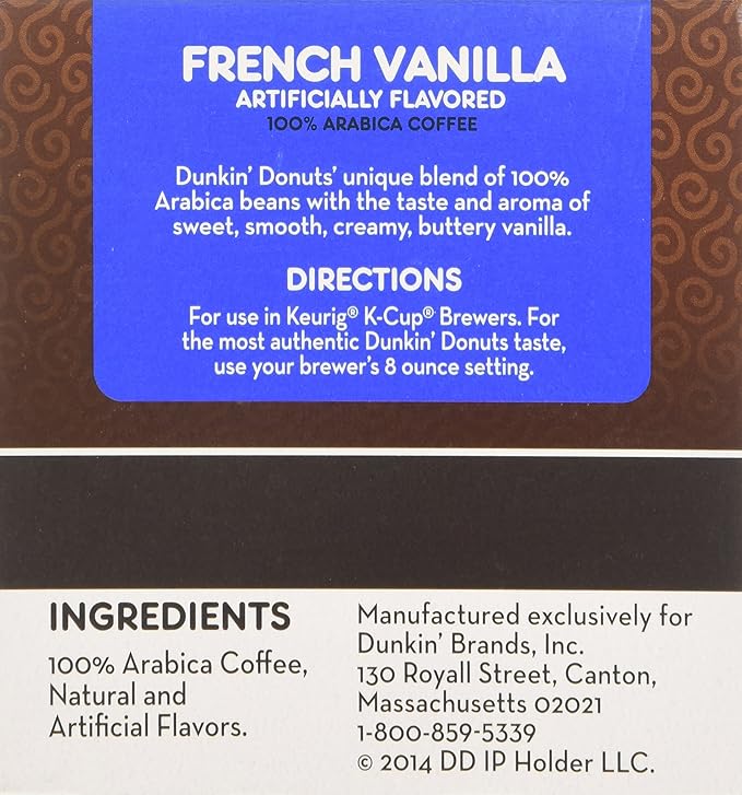 Dunkin Donuts French Vanilla - Box of 12 Kcups for Use in Keurig Coffee Brewers