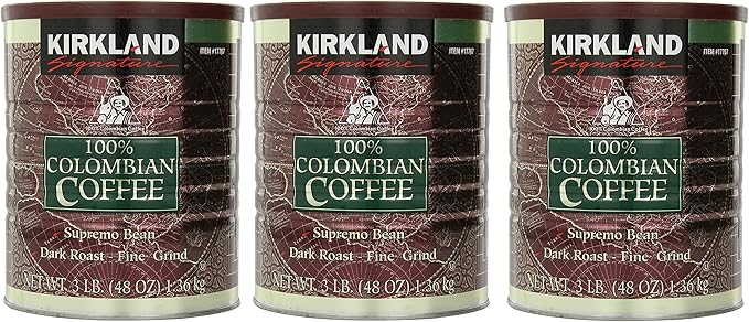 Kirland Signature 100% Colombian Coffee Supremo Bean Dark Roast-Fine Grind 9 Pounds