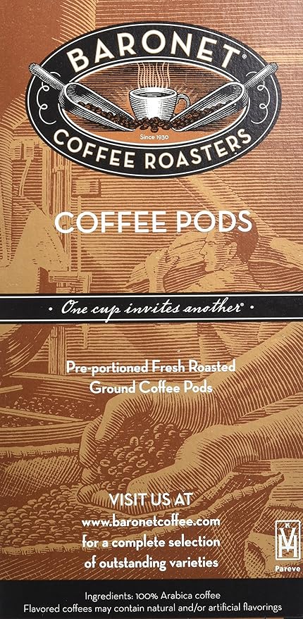 Baronet Coffee French Roast Kenya AA Coffee Pods Bag - Regular Dark Roast - 3 Boxes of 16 Single Serve - 48 Count 12 Grams - Individually Wrapped for Freshness - Rich Traditional Flavor