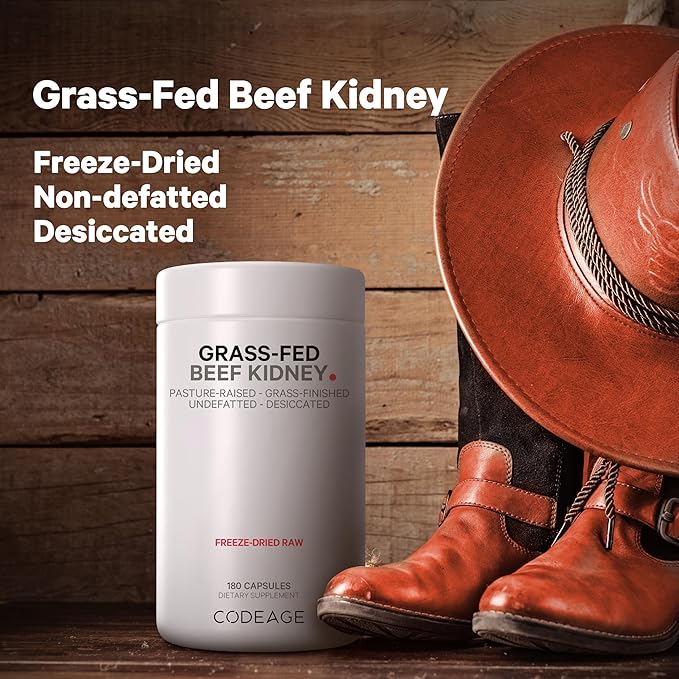 Codeage Grass Fed Beef Kidney Supplement - Freeze Dried Non-Defatted Desiccated Glandulars Nutrition Bovine Pills – Pasture Raised Beef Vitamins - Non-GMO -180 Capsules