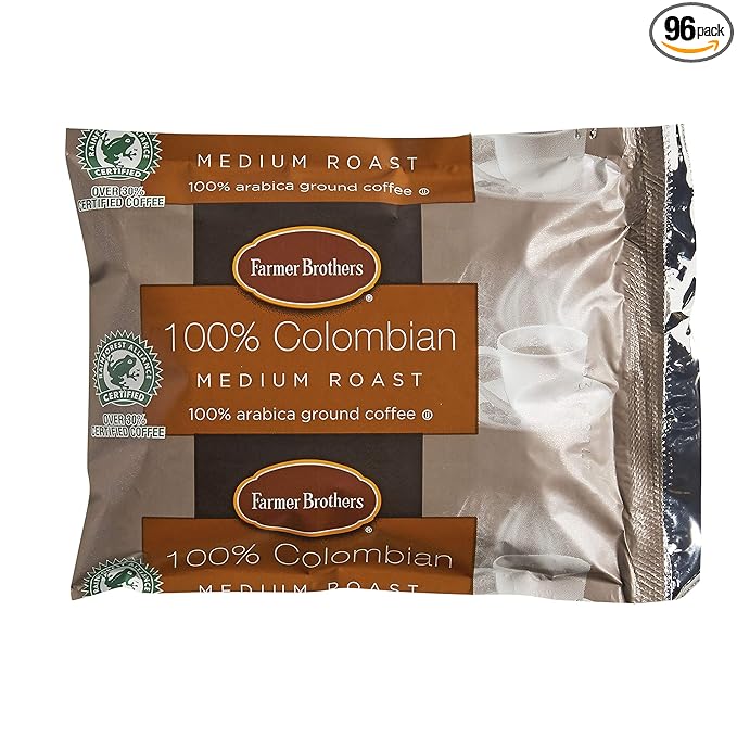 Farmer Brothers Coffee - Ground Medium Roast 100% Colombian 2.5 Oz Portion Packs (Bulk 96 Pack - $1.41 cost per pack)